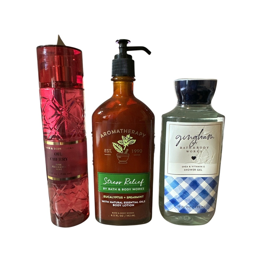 Lot of 3 Bath &‎ Body Works Gingham, Oh Cherry, Stress Relief Aromatherapy NEW